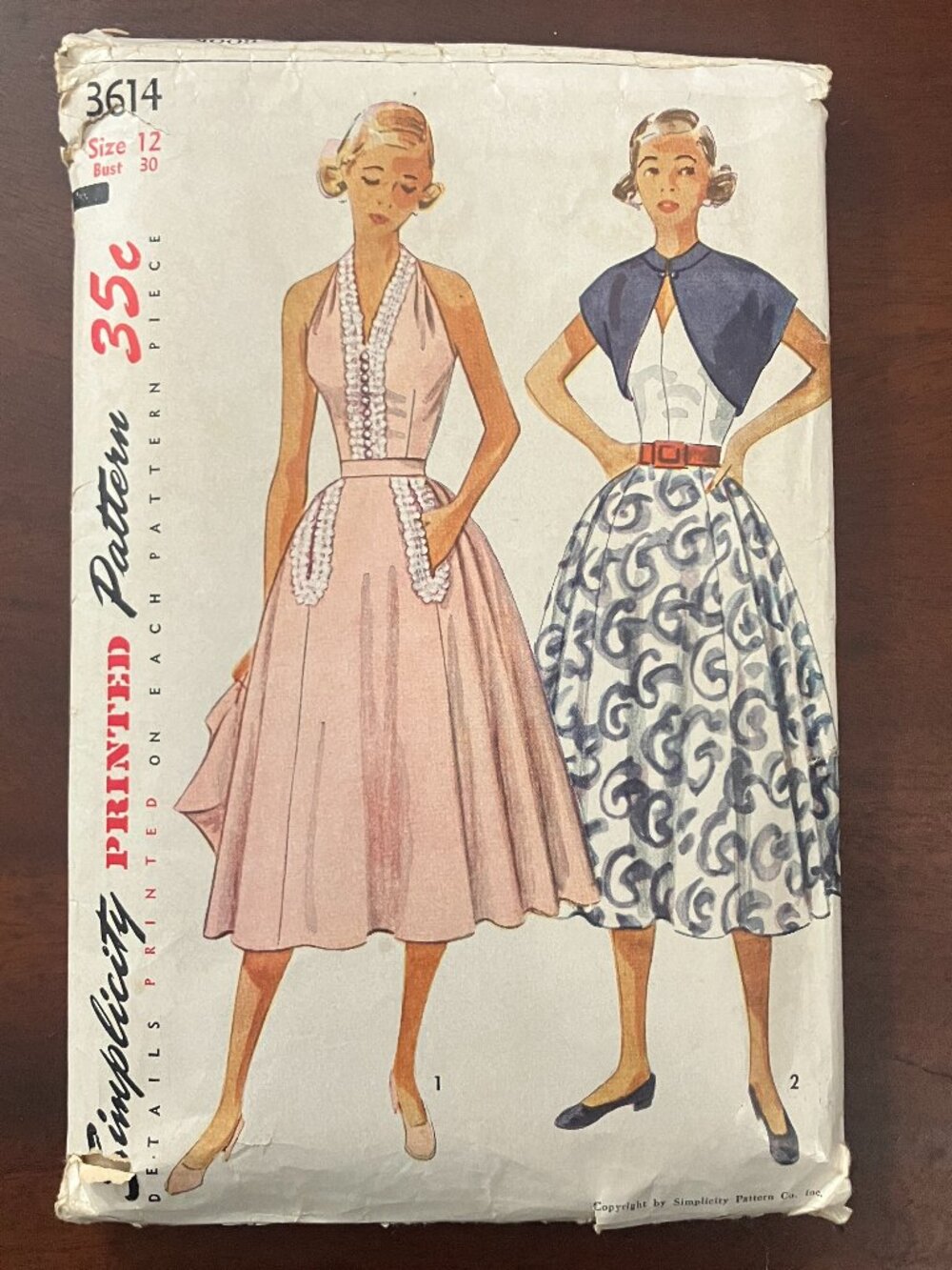 Vintage 1950s Simplicity 3614 Halter, Skirt, & Bolero Sewing Pattern Size 12; Bu